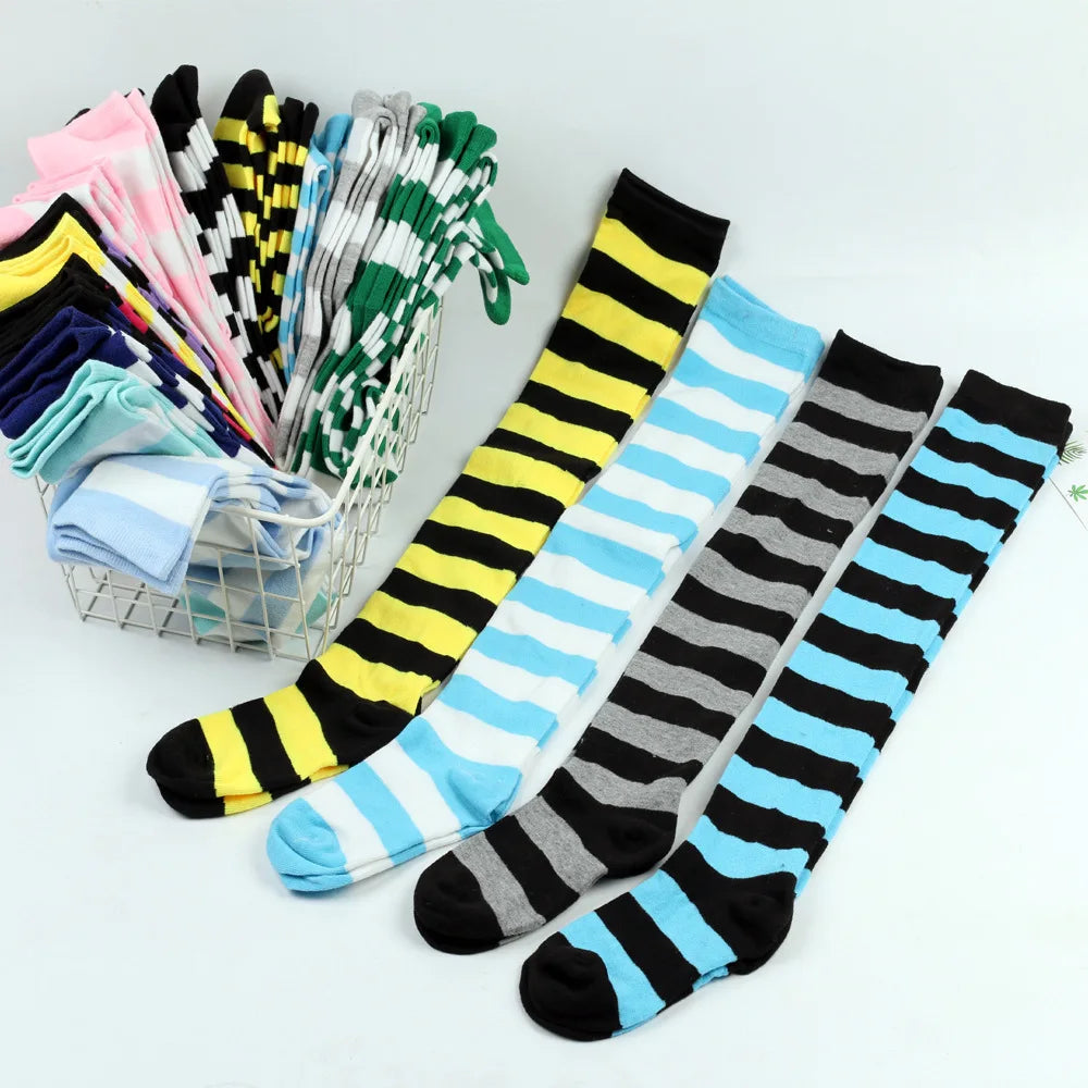 Thigh High Stockings Womens Striped Ladies Girls Black White Pink Long Over Above Knee Socks Femboy Cosplay Lolita Harajuku Y2k