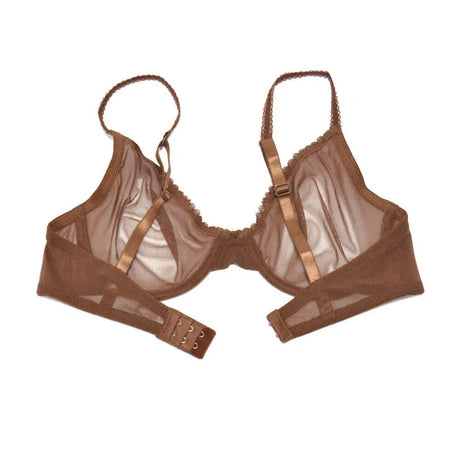 Vgplay Ultra-thin Lace Lingerie See Through Women Bra Underwire Plunge Without Padded Bras for Women Plus Size Hollow Mesh
