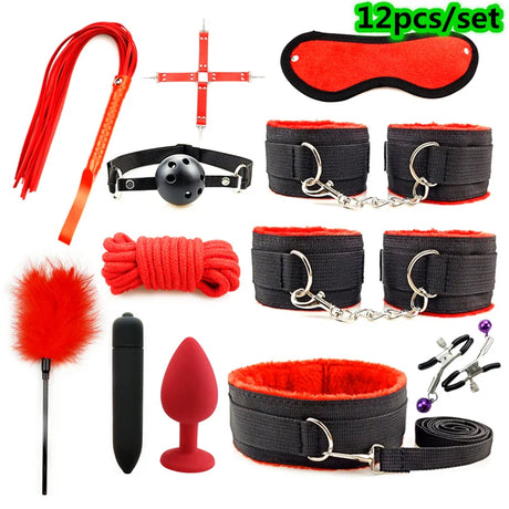 Sex Toy Kit Bondage Restraints Set Adult Toys Sex Games Erotic Toys Anal plug Handcuffs Whip Gag Bdsm Kits Sex Toys for Couples