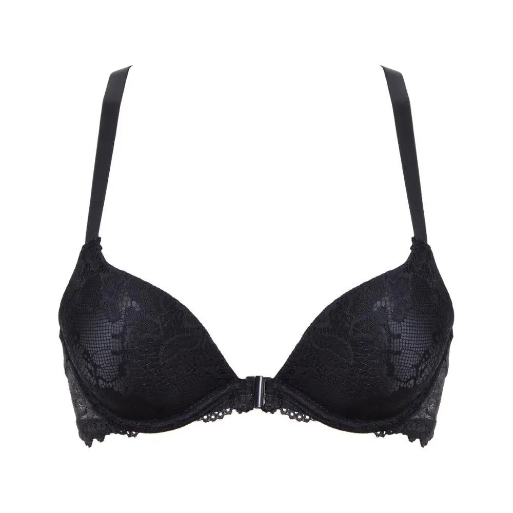 YBCG Padded Push Up Bras for Women Front Closure Backless Lace Lingerie Plunge Solid Underwear 30-44 Size A B C D DD E Cup