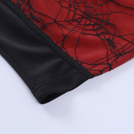 Combhasaki Summer Women's Sexy Gothic Halloween Backless Camisole Spider Web Lace Edge Back Zipper Sleeveless Slim Fit Tops