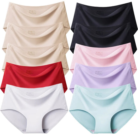 TrowBridge 10PCS/Set Women's Panties Solid Seamless Underwear Plus Size Comfortable Briefs Silk Satin Lingerie Health Underpants