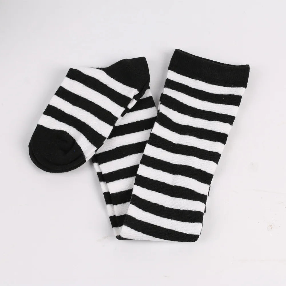 Thigh High Stockings Womens Striped Ladies Girls Black White Pink Long Over Above Knee Socks Femboy Cosplay Lolita Harajuku Y2k