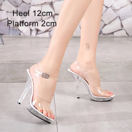 New Sexy Versatile Fashion Women's Shoes 15cm Thin Heel Transparent Catwalk High Heels Crystal Sandals Model Performance Shoes