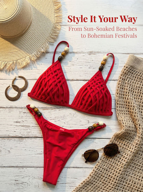 Beads Cross Bandage Bikinis 2026 Bikini Women Swimwear Female Swimsuit Two-pieces Bikini Set Push Up Bra Bathing Suit Swim Lady