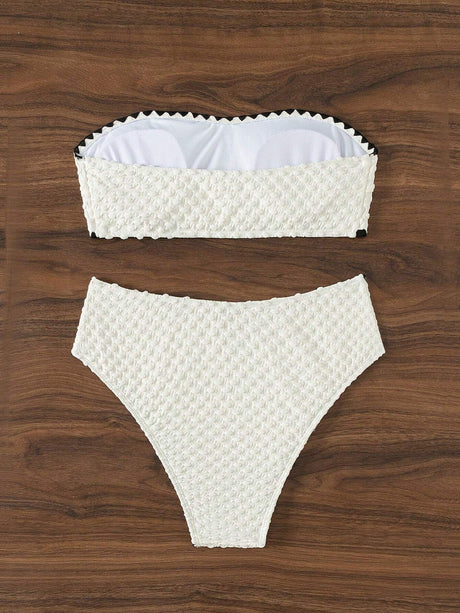 Swimwear White 2 Piece Strapless Swimsuit for Women Sexy Bandeau Backless Bikini Set Lace-up Patchwork Bathing Suit 2025 New