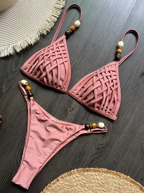 Beads Cross Bandage Bikinis 2026 Bikini Women Swimwear Female Swimsuit Two-pieces Bikini Set Push Up Bra Bathing Suit Swim Lady