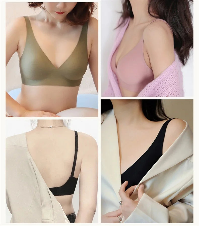 SUJIIN Sexy Wireless Bras for Women Plunge Seamless Invisible Padded Push Up Bra Comfortable Smoothing Female Bralette Bh MX074G