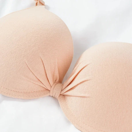 Sexy Women Cotton Gathered Bra Deep V Underwire Ladied Brassiere Push Up Lingerie Solid Bras Backless Intimate Underwear