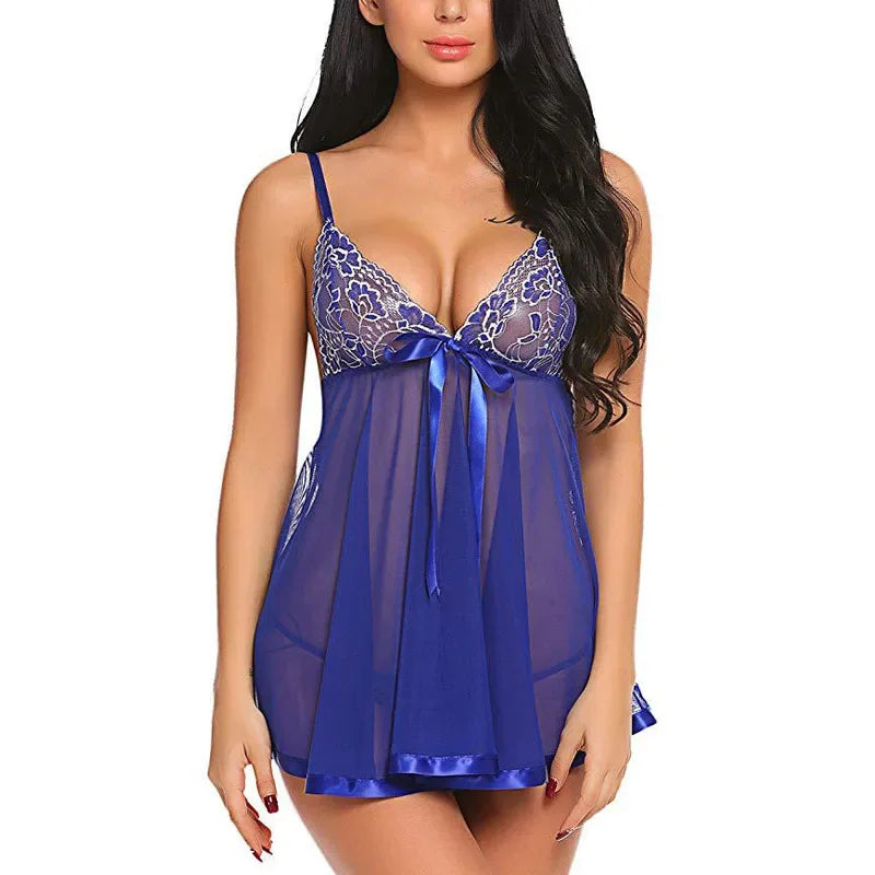 Women's Pajamas Dress Sexy Lingerie Embroidered Sequins Night Dress Women Transparent Suspender Nightgown Sleepwear for Sleeping