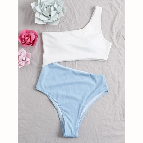 One Shoulder Women's Swimsuit One Piece Swimsuits 2022 New Sexy Cut Out Swimwear Bodysuit Solid Beachwear Monokini Bathing Suit