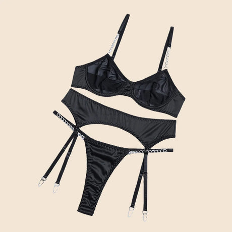 Yimunancy Transparent Bra Underwear Set Women Basic Erotic Sexy Garter Kit Chain Lingerie Set