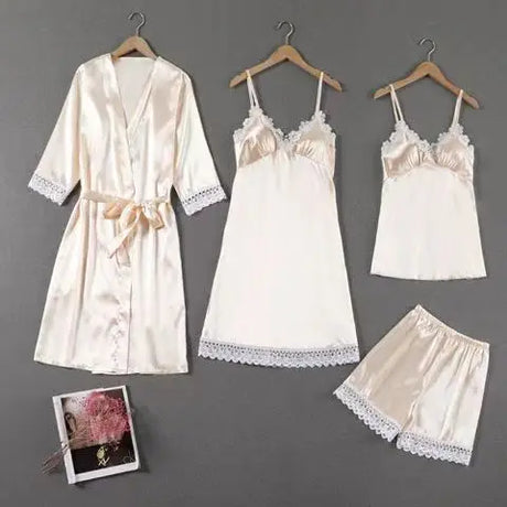 Sleepwear Sleep Suit Sexy Womens Lace Pajamas Sets V-Neck Satin Pijamas Intimate Lingerie Spring Nightwear Home Wear PJS