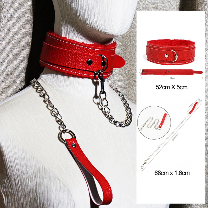 Leather Choker Heart Collar and Leash with Chains Bdsm Choker Submissive Collar for Female Fetishists BDSM Sex Leash Punk Goth