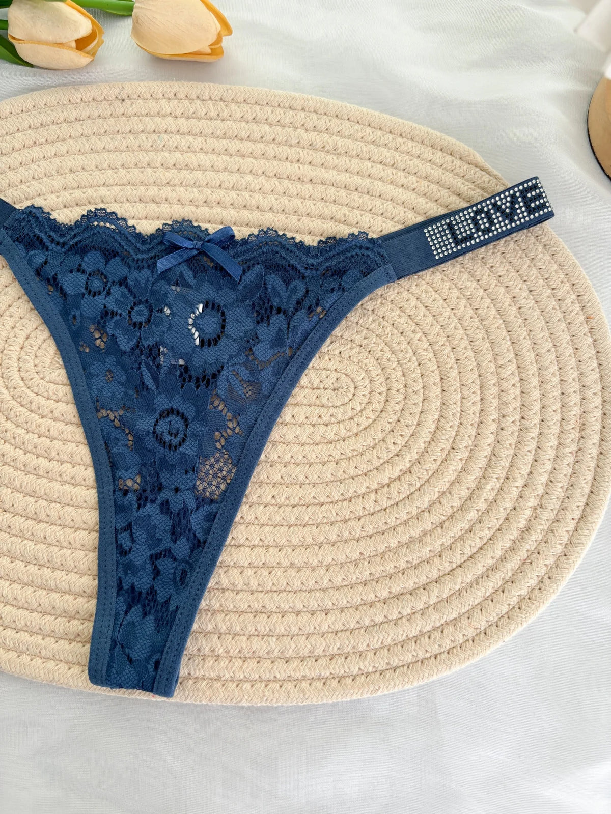 Custom Rhinestone Letter Name Thong Sexy Lace Panties Low-Rise Crystal Letter G-string Personalized Gift Wife Lover Anniversary