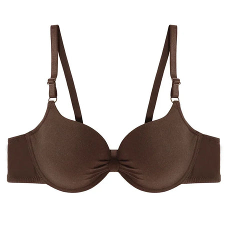 Sexy Women Cotton Gathered Bra Deep V Underwire Ladied Brassiere Push Up Lingerie Solid Bras Backless Intimate Underwear