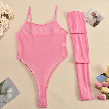 Toucheart Erotic Dress with Leg Socks Mesh See-through Patchwork Seductive Body Shaping Backless Women Intimate Hollow Dress Set