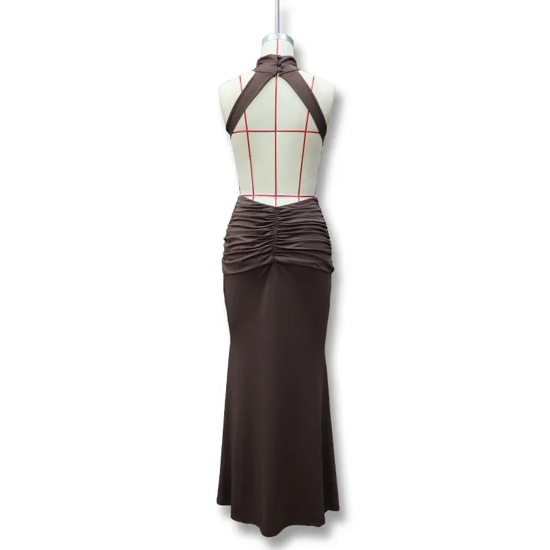 Women Solid Color Mermaid Evening Dress Sexy Open‑Back Slim Floor‑Length Long Gown Formal Banquet Party Maxi Dresses For Ladies