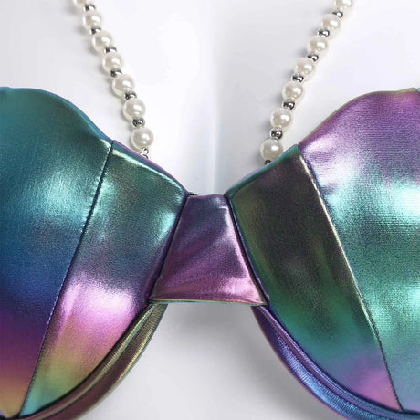 Women Shiny Bikini Bra Top Halter Neck Sheel Mermaid Swimwear Bead Chains Padded Bra Swim Tops Hawaii Beach Party Bathing Suit