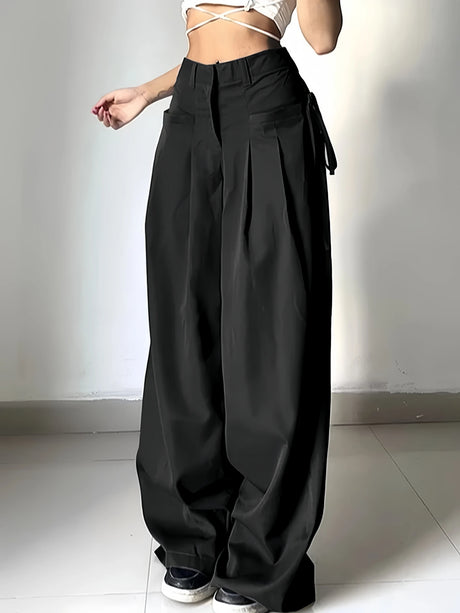 Women Wide Leg Cargo Pants High Waist Streetwear Trousers 2026 Spring Autumn Solid Black Loose Pleated Casual Pants S-XXL Size