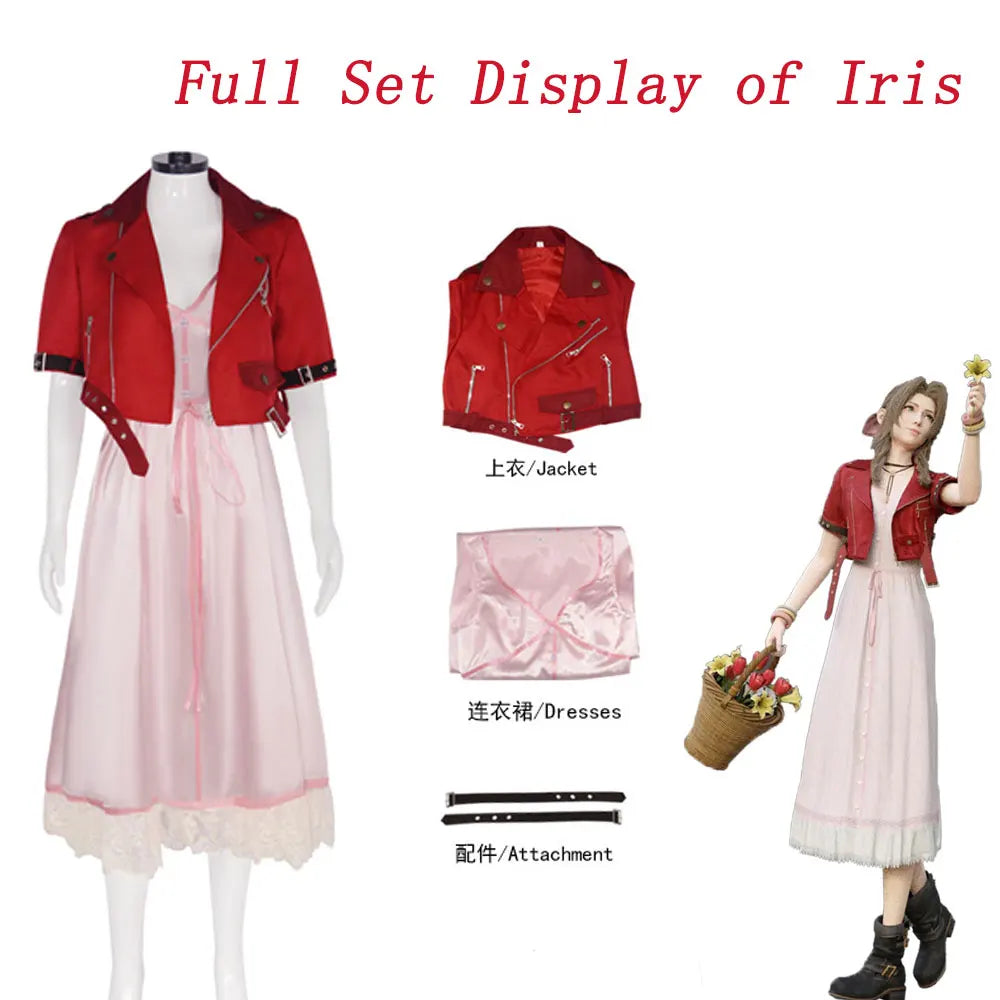 Fantasy VII Cosplay Game FF7 Aerith Gainsborough Cosplay Costume Aerith Coat and Dress Full Set Halloween Party Outfits