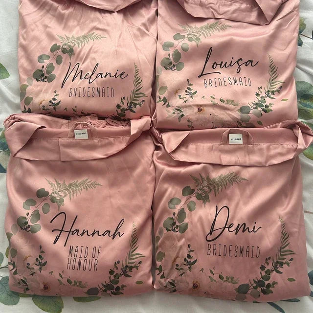 Personalised Sega Floral Wreath Robes Custom Bridal Robe Satin Wedding Bridesmaid Kimono Dressing Gown Bride to be Robe