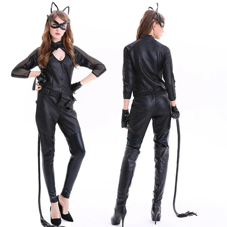 Black PU Cat Costume for Adult Halloween Carnival Party Catsuit DJ Bodysuit Women Ladies Gifts Stage & Dance Wear Cat Girl Suits
