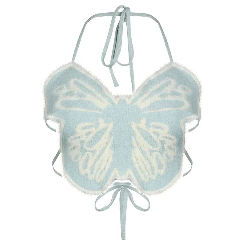 Hot Butterfly Jeans Crop Top Backless Strap Camis Sexy Lingerie Bow Bra Women Beach Mini Vest Butterfly Tank Tops Party Clubwear