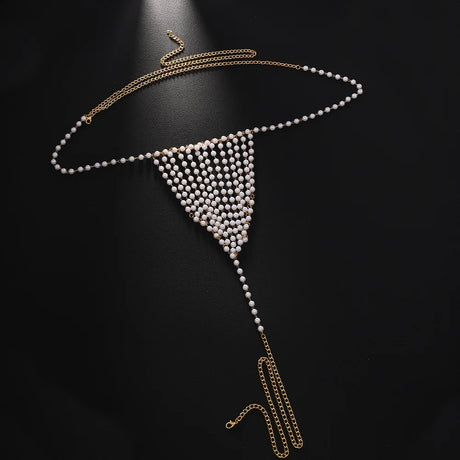 Stonefans New Rave Pearl Jewellry Accessories Waist Chain Fashion 2025 Summer Club Sexy Thong Panties G String Bikini Women Gift