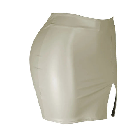 Women's Mini Skirt High Waist PU Leather Slim Slit Short Skirt Vintage Zipper Skinny Sexy Solid Black Leather Skirts for Women