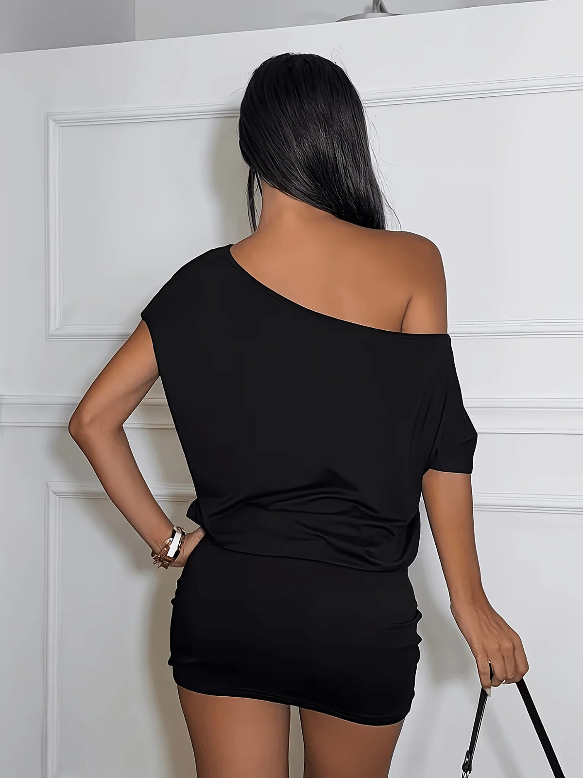 Women's Casual Dress, Spice Girls Style Figure-Hugging Solid-Color Mini Short Dress, Elegant Party Outfit Evening Dress