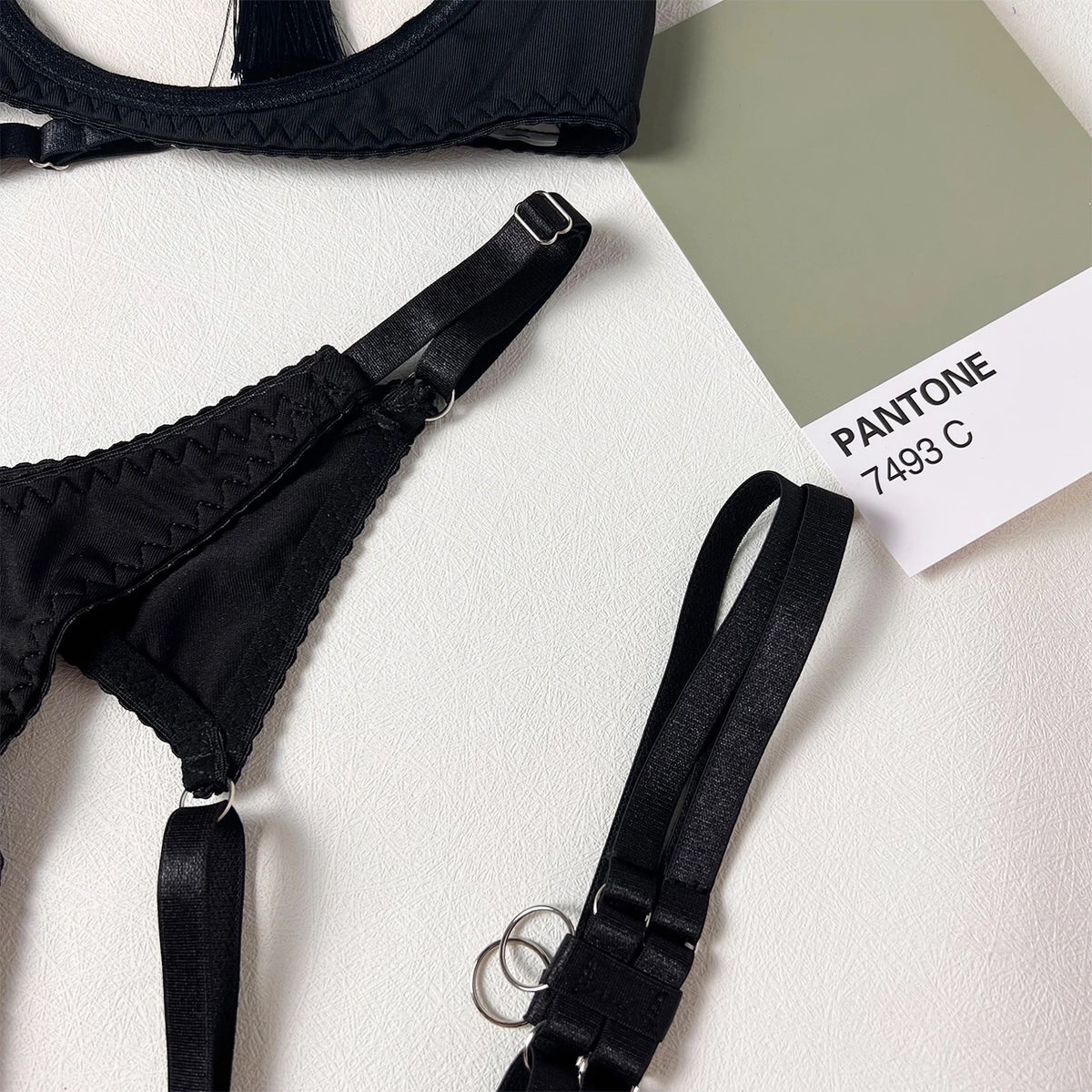 Ellolace Sensual Tassel Fetish Lingerie See Through Open Bra Bilizna Set Hot Sexy Intimate Naked Crotchless Panties Exotic Sets
