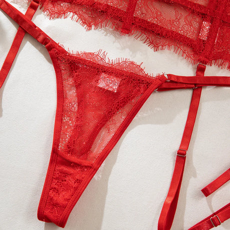 Diccvicc Eyelash Floral Lace Lingerie Cut Out Bra Wide Garter Underwear Set See Through Seductive Intimate Apparel Exotic Outfit