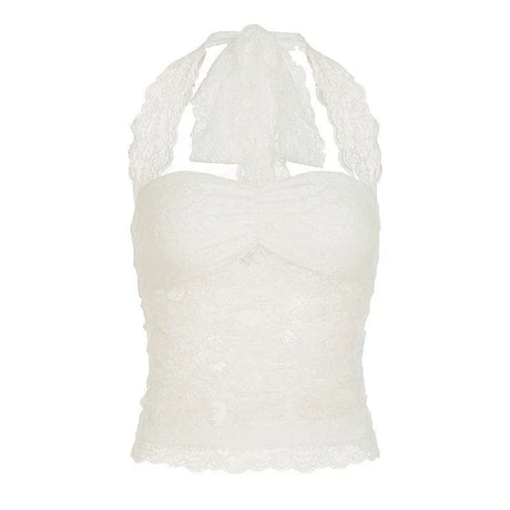 Y2K Women Lace Halter Neck Tank Tops Sleeveless Backless Tie-Up Camisole Summer Crop Tops Going Out Streetwear Party Tops