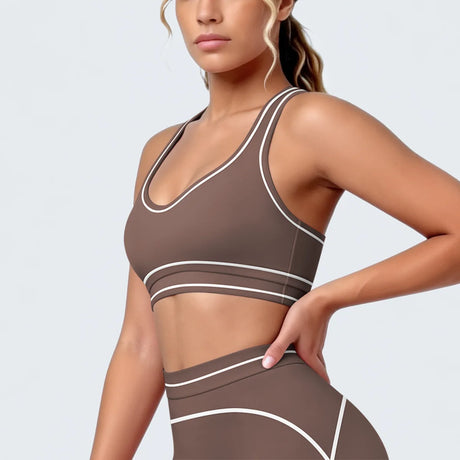 Women's Yoga Bra Vest Fitness Tank Running Workout Gym Top Push Up Padded Soft Slim Contrast Piping Racerback Sports Underwear