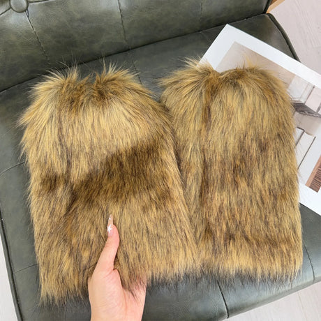 New Y2k Faux Fur Leg Warmers Spicy Girl Harajuku Winter Warm Furry Boots Cover Socks Jk Vintage Hiphop Cosplay Socks Accessories