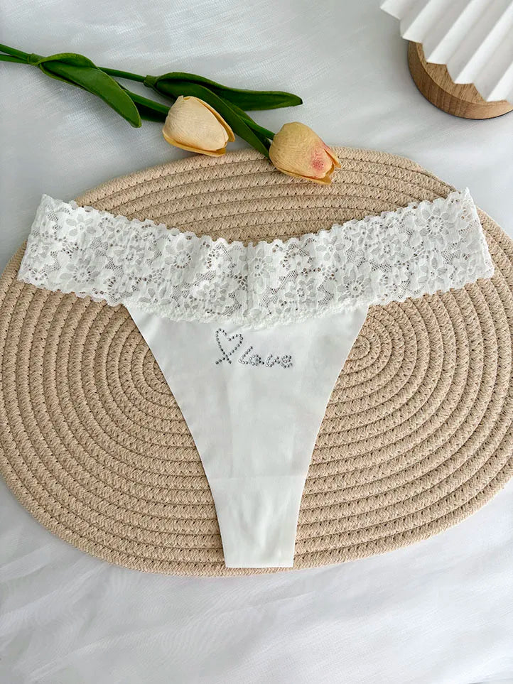 Custom Thong Crystal Letter Name G-string Women Ice Silk Panties Skin Effect Panty Seamless Knickers Girlfriend Anniversary Gift