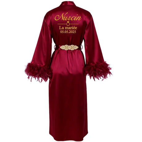 Customized Bathrobe for Women Personalized Name And Date Robe Add Any Text Gown for Bridal Party Feather Bride Robes