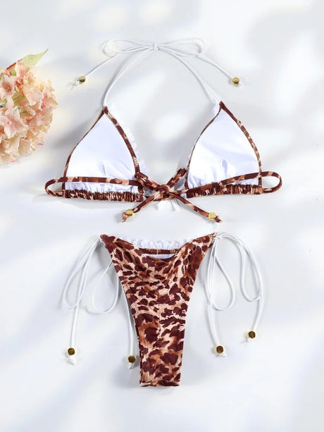 Sexy Triangle Mini Bikini Sets Micro Thongs Swimsuit Women Bathing Suit Biquini Bandage Beachwear Print Swimwear Thong Bikini