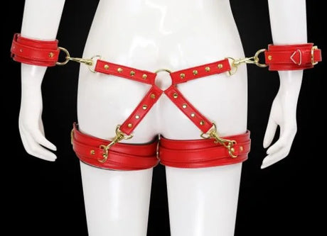 Leather BDSM Harness Woman Accessories Set Fetish Lingerie Body Bondage Gear Waist Thigh Restraints Cuffs Garter Belt Sex Toys