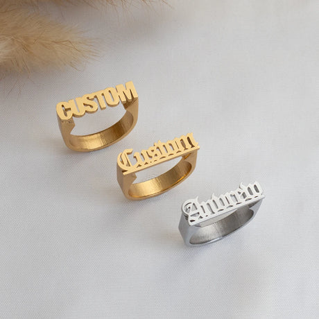 Personalized Stainless Steel Ring Customized Ancient English Name Ring Men's And Women's Jewelry Ring Gift For Family Or Friends