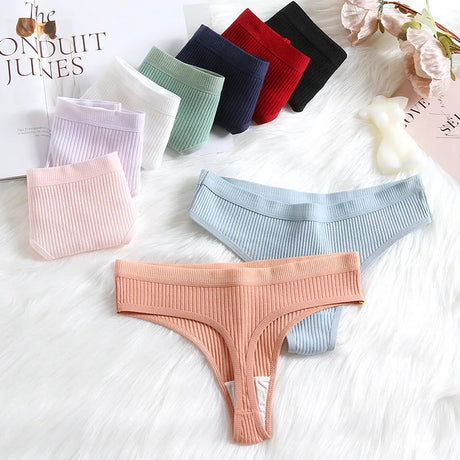 4Pcs Women's Panties Fashion Striped Thongs Soft Cotton Underwear Ladies Sexy Lingeries Sports Breathable G-Strings Cozy T-Back