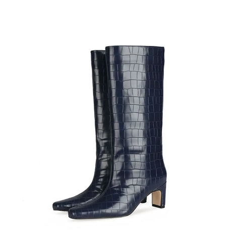 2024 NEW Fashion High Tube Knee High Boots 10cm/6.5cm Thick Heel 21 Colors Women Short Plush Boots Size 45 Winter Leather Shoes