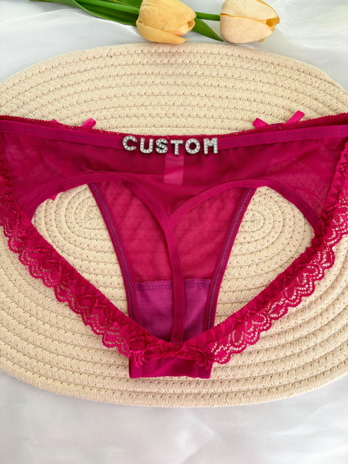 Custom Rhinestone Letter Name Underpants Sexy Mesh Panties Low Rise Hollow Hip Briefs Personalized Gift Wife Lover Anniversary