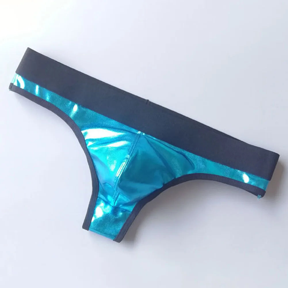 1pc Men Lacquer Leather Sexy Thong Nightclub Gay Sissy Breathable Pouch Underwear Underpants High Stretch Panties G-String