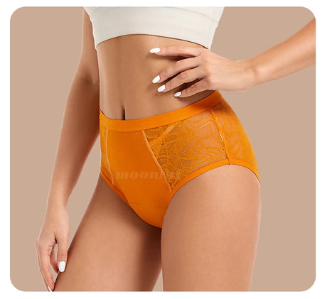 Moonful Women's Menstrual Panties High Waist Leak Proof 4 Layer Breathable Lace Period Underwear Girls Absorbent Brief