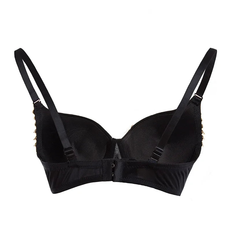 Gothic Punk Bra Gold Rivet Skeleton Hands Fashion Push Up Bras for Women Sexy Corset Top Party Club Dance Wear