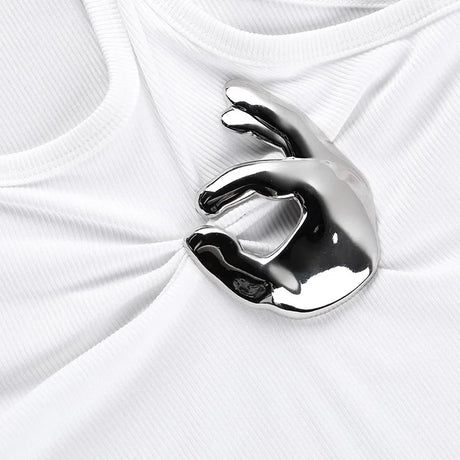 Creative Metal Decoration Tank Tops Women Edgy Clothes Y2k Accessories Sleeveless Crop Top Slim Fit Ropa De Mujer Camison Verano