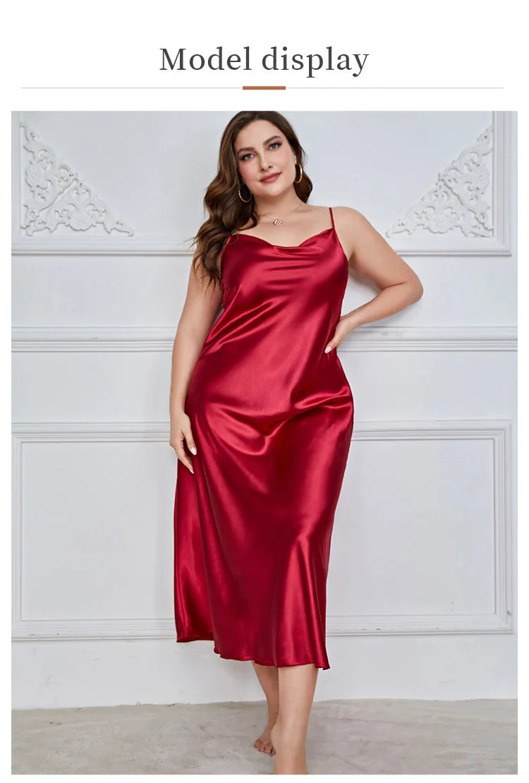 2025 New Women's Fashionable Sexy Plus Size 2XL Long Silk-Like Sling Nightgown Breathable Casual Sleepwear Loungewear