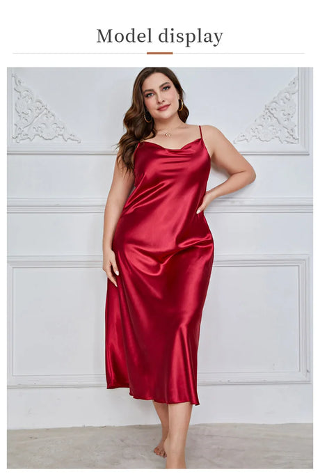 2025 New Women's Fashionable Sexy Plus Size 2XL Long Silk-Like Sling Nightgown Breathable Casual Sleepwear Loungewear
